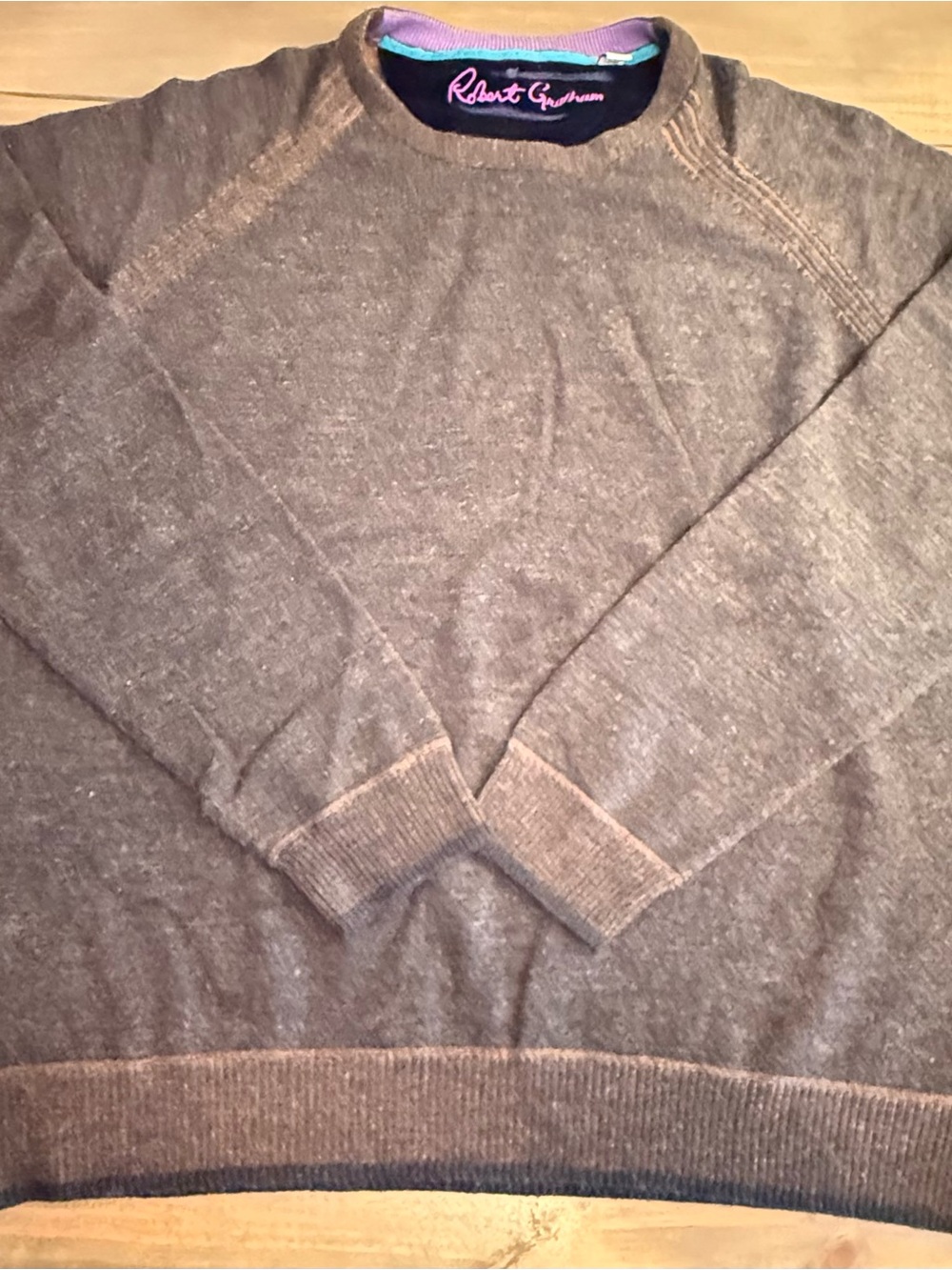 Robert Graham Men's Heather Brown Crewneck Sweater with Subtle Texture